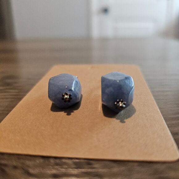 Vintage Blue Quartz Earrings Dangling Drop Gemstone Pierced Jewelry Classic Boho - Picture 4 of 6